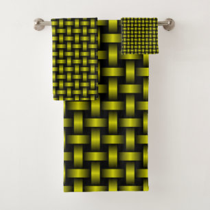 Yellow Black Weave Pattern Bath Towel Set