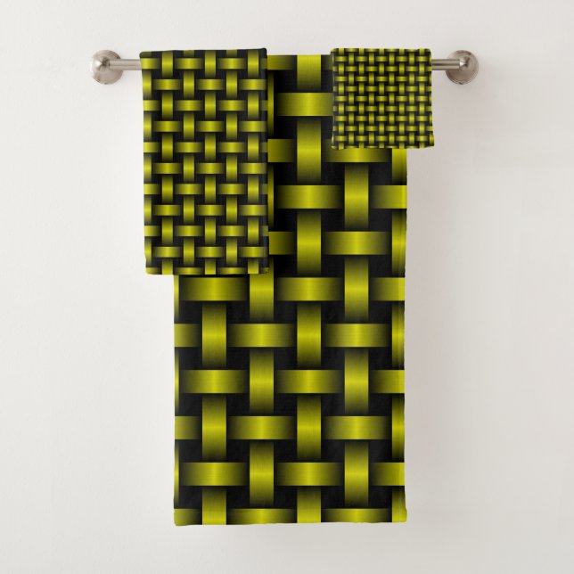 Yellow Black Weave Pattern Bath Towel Set (Insitu)