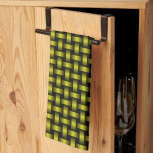 Yellow Black Weave Pattern Tea Towel
