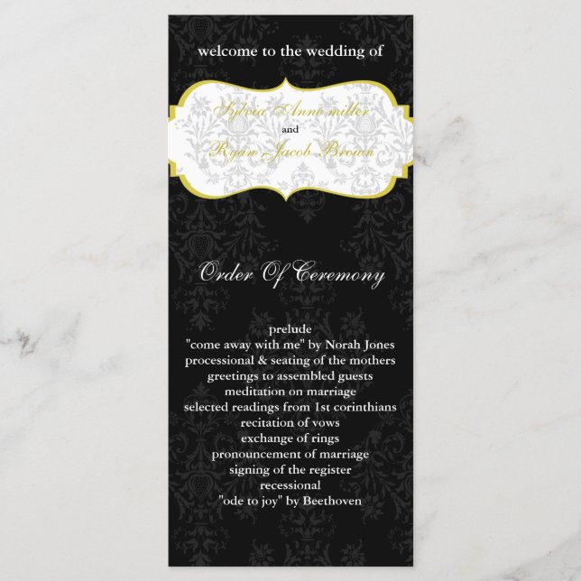 yellow black Wedding program (Front)