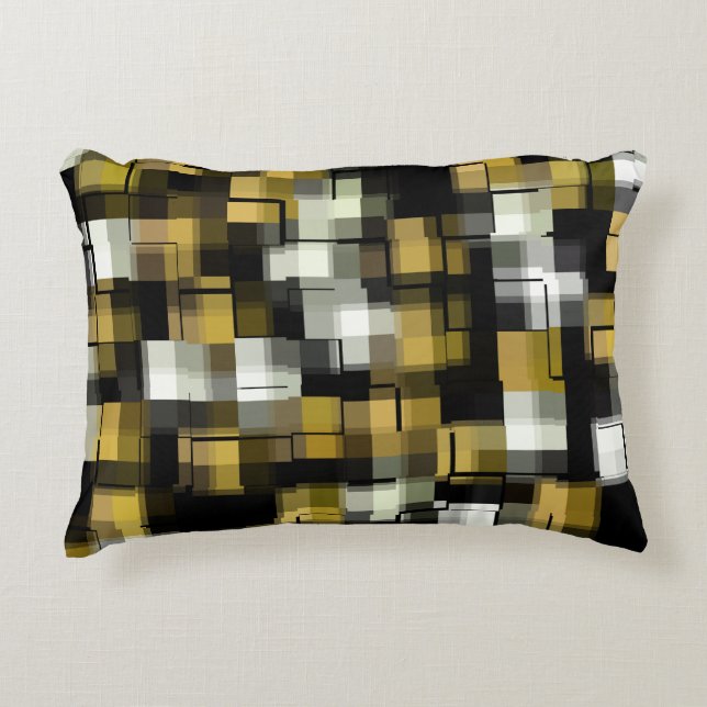 Yellow Black White Abstract Pattern Decorative Cushion (Front)