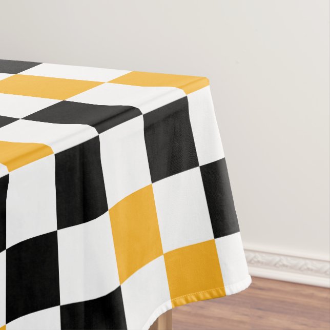 Yellow Black White Checkered Pattern Design  Tablecloth (In Situ)