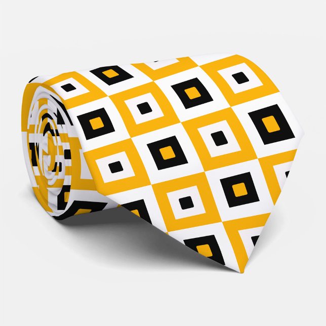 Yellow Black White Checkered Squares Pattern Tie (Creator Uploaded)