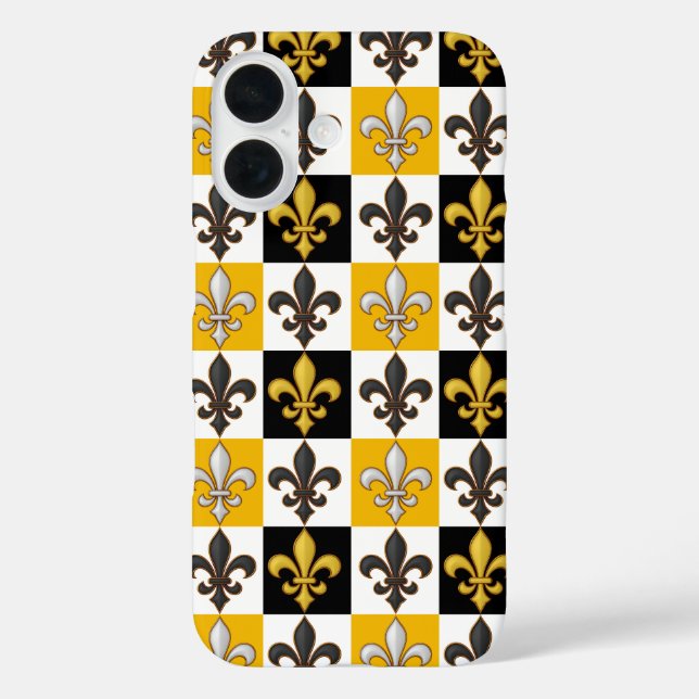 Yellow Black White Chequered Fleur-de-lis Design  Case-Mate iPhone Case (Back)