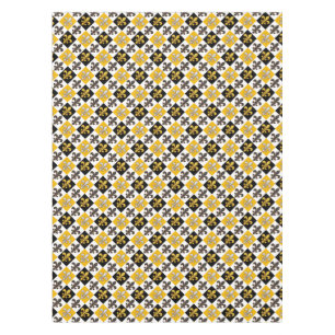 Yellow Black White Chequered Fleur-de-lis Design  Tablecloth