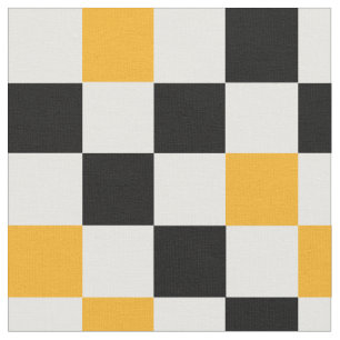 Yellow Black White Chequered Pattern Design  Fabric