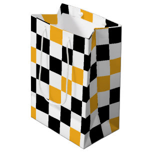 Yellow Black White Chequered Pattern Design Medium Gift Bag