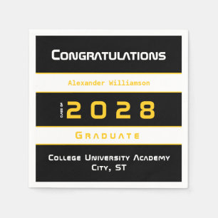 Yellow Black White Congratulations Graduation Napkin