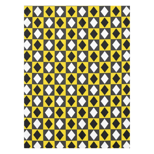 Yellow Black White Diamond Rhombus Shape Tablecloth (Front)