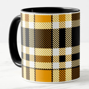Yellow Black White Flannel Tartan Pattern Design  Mug