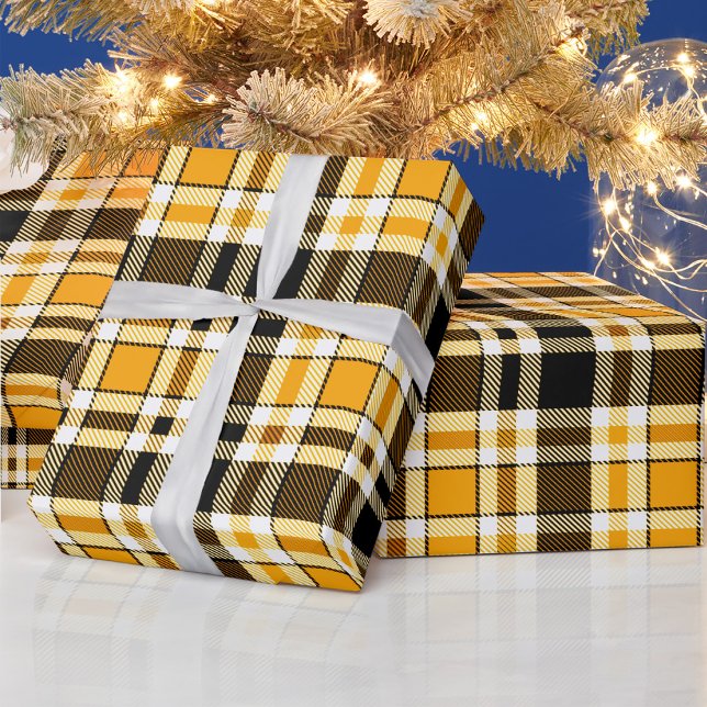 Yellow Black White Flannel Tartan Pattern Design  Wrapping Paper (Creator Uploaded)