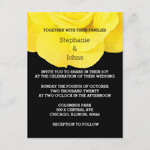 Yellow Black White Floral Rose Simple Wedding  Postcard