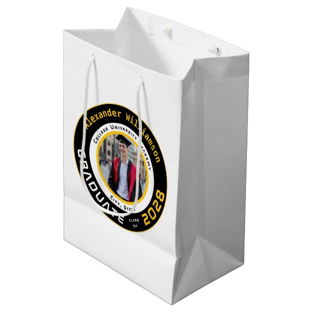 Yellow Black White Graduation Photo Medium Gift Bag (Front Angled)