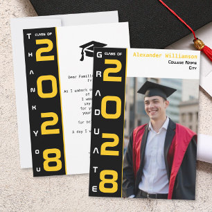 Yellow Black White Graduation Photo Thank You Card