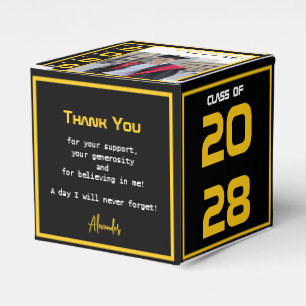 Yellow Black White Modern Graduation Photo Party Favour Box