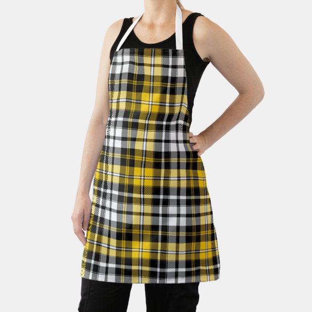 Yellow Black White Plaid Tartan Pattern Design  Apron (Insitu)
