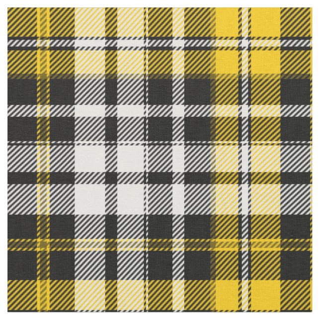 Yellow Black White Plaid Tartan Pattern Design  Fabric (Close Up)