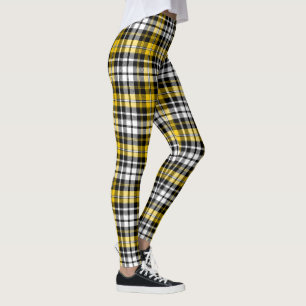 Yellow Black White Plaid Tartan Pattern Design Leggings