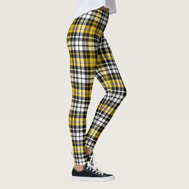 Yellow Black White Plaid Tartan Pattern Design  Leggings (Right)
