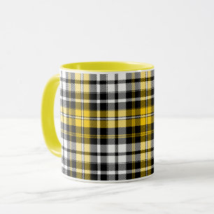 Yellow Black White Plaid Tartan Pattern Design  Mug
