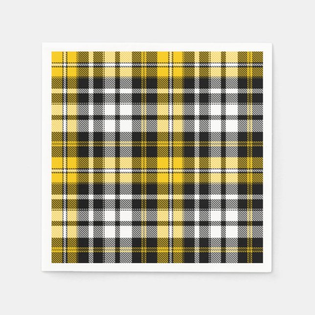 Yellow Black White Plaid Tartan Pattern Design  Napkin (Front)