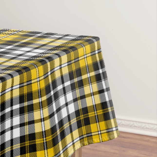 Yellow Black White Plaid Tartan Pattern Design  Tablecloth (In Situ)