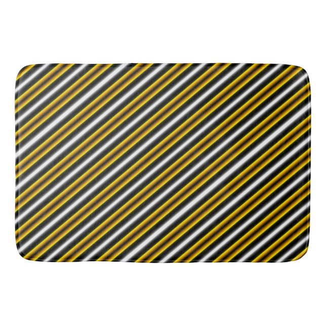 Yellow Black White Rainbow Stripes Bath Mat (Front)