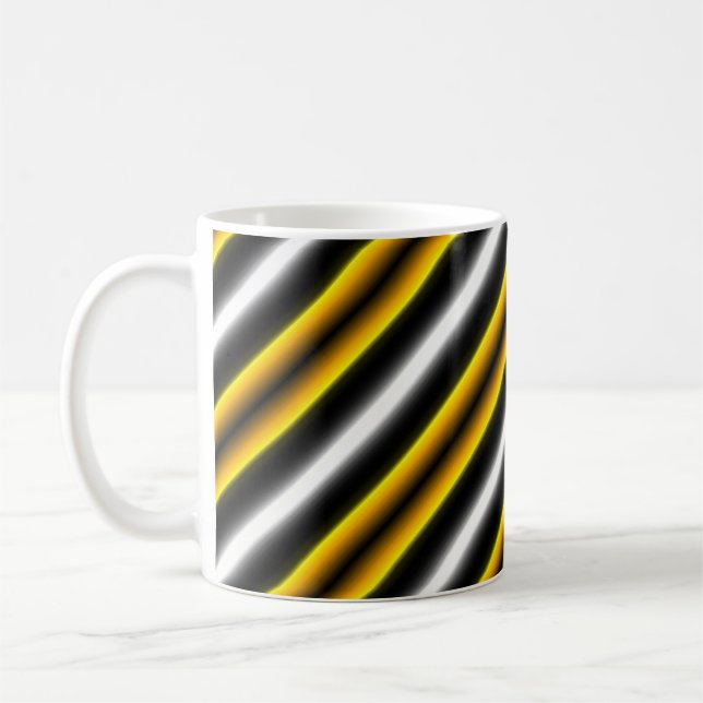 Yellow Black White Rainbow Stripes Coffee Mug (Left)