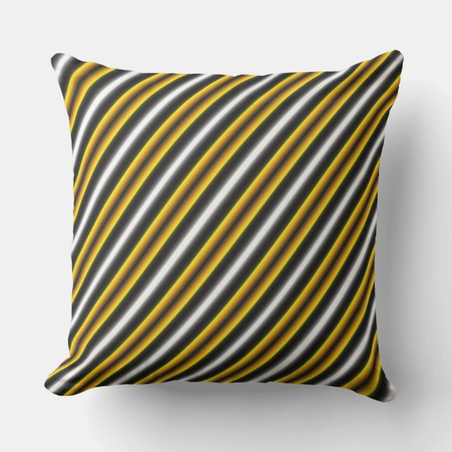 Yellow Black White Rainbow Stripes Cushion (Front)