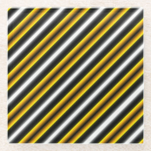 Yellow Black White Rainbow Stripes Glass Coaster