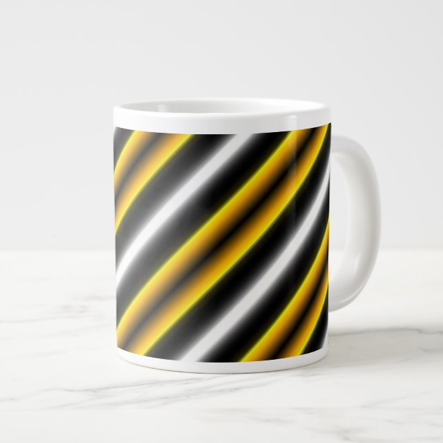 Yellow Black White Rainbow Stripes Large Coffee Mug (Front Right)
