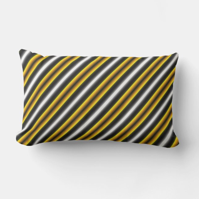 Yellow Black White Rainbow Stripes Lumbar Cushion (Front)