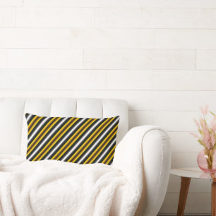 Yellow Black White Rainbow Stripes Lumbar Cushion
