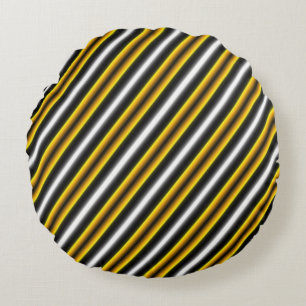 Yellow Black White Rainbow Stripes Round Cushion