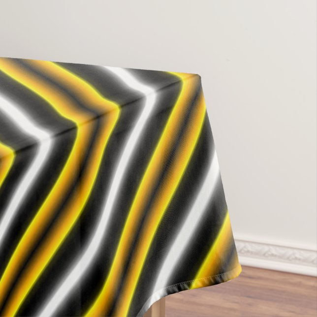 Yellow Black White Rainbow Stripes Tablecloth (In Situ)