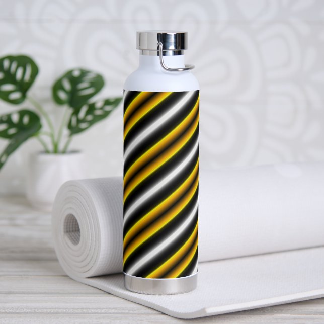 Yellow Black White Rainbow Stripes Water Bottle (Yoga)