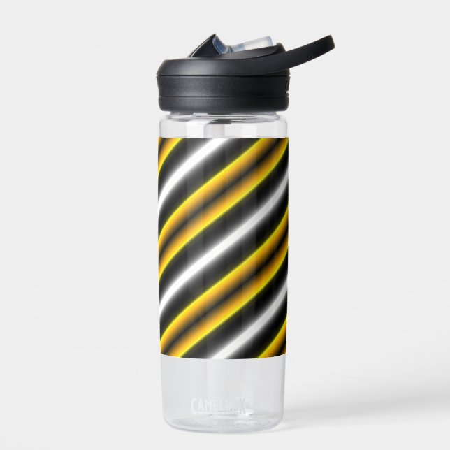 Yellow Black White Rainbow Stripes Water Bottle (Left)