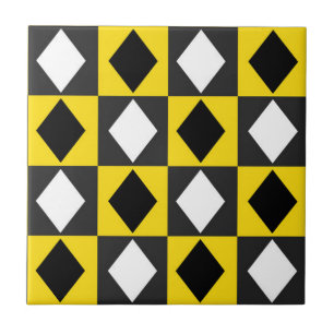 Yellow Black White Rhombus Diamond Shape  Ceramic Tile