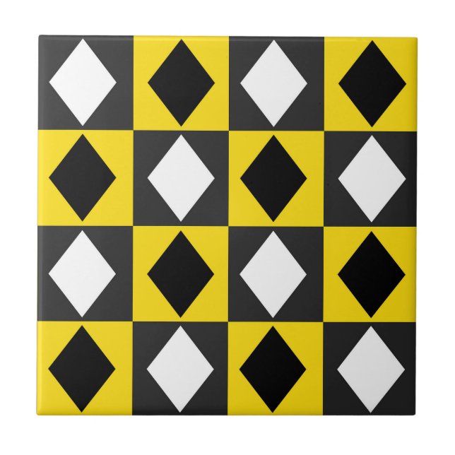Yellow Black White Rhombus Diamond Shape  Ceramic Tile (Front)