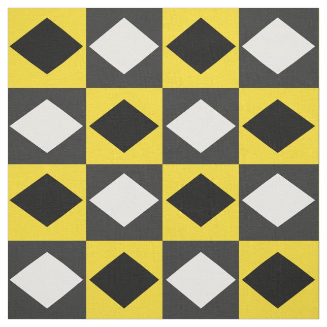 Yellow Black White Rhombus Diamond Shape  Fabric (Swatch)