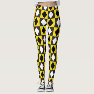 Yellow Black White Rhombus Diamond Shape  Leggings