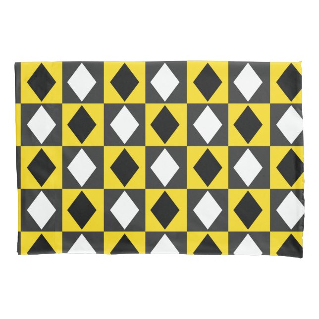 Yellow Black White Rhombus Diamond Shape  Pillowcase (Front)