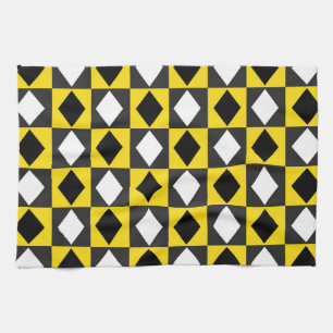 Yellow Black White Rhombus Diamond Shape Tea Towel