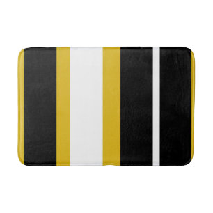Yellow Black White Stripes Bee Stripe Bath Mat