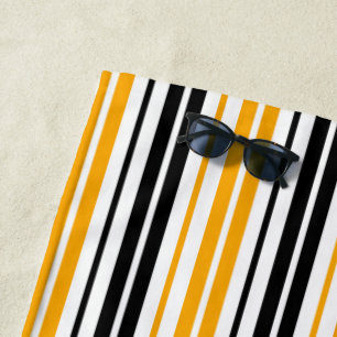 Yellow Black White Stripes Pattern Design Beach Towel