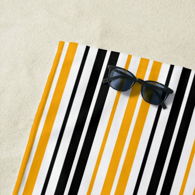 Yellow Black White Stripes Pattern Design  Beach Towel (In Situ)
