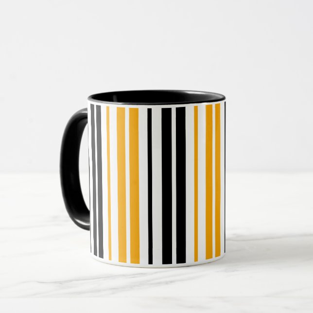 Yellow Black White Stripes Pattern Design  Mug (Front Left)