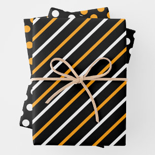 Yellow, Black & White Stripes & Polka Dots Bold Wrapping Paper Sheet