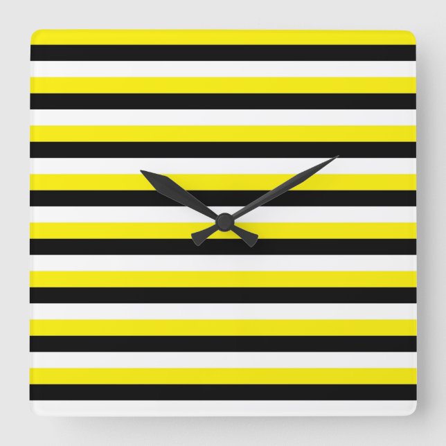Yellow Black White Stripes Square Wall Clock (Front)
