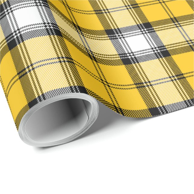 Yellow Black White Tartan Plaid Scottish Pattern Wrapping Paper (Roll Corner)